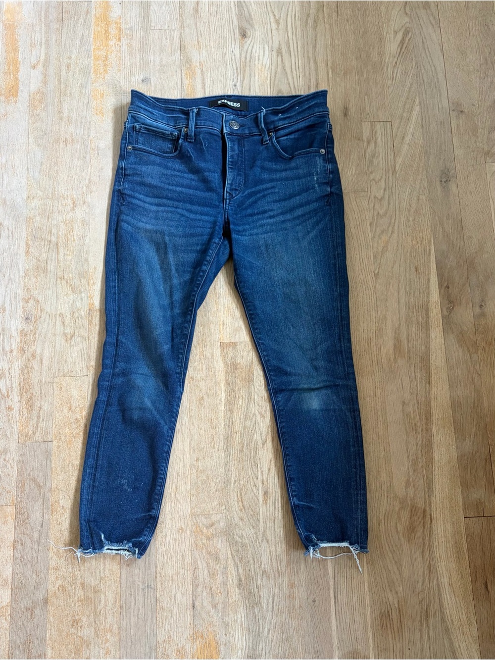 Express Stretch+ Mid Rise Ankle Legging Jeans Dark Wash Raw Hem Size 6S